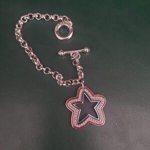 Swarovski Bracelet Rhodium Plated Red‎ Blue Enamel Star Charm Swan Signed MAGA